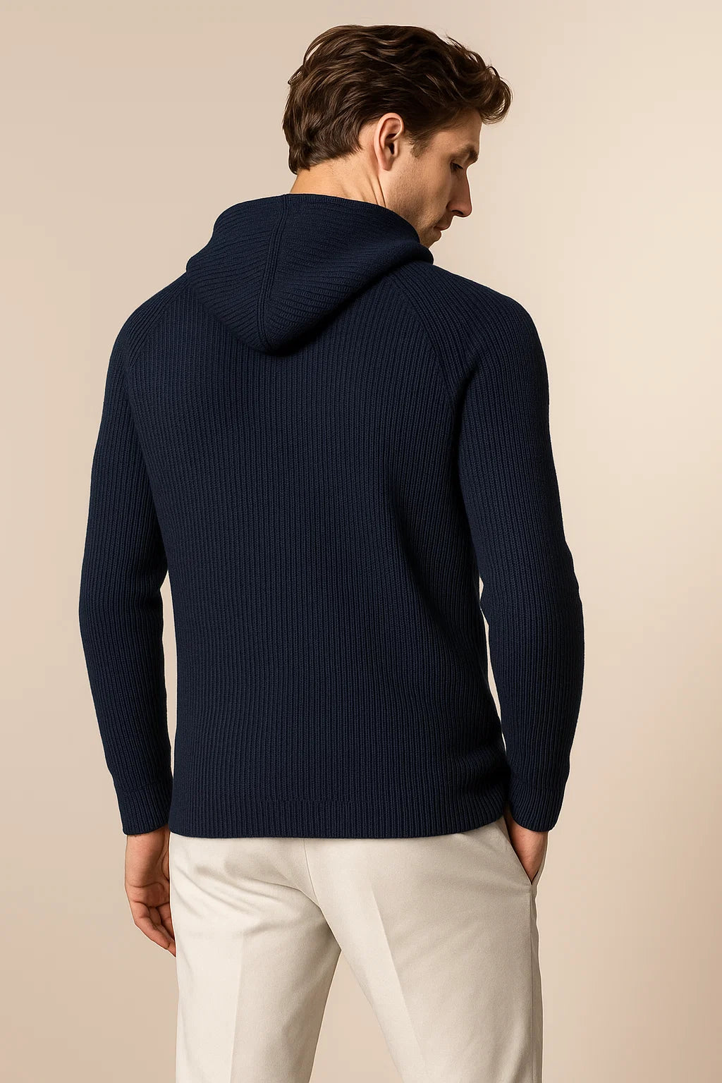 Novaire Hooded Merine Wool Cardigan Navy