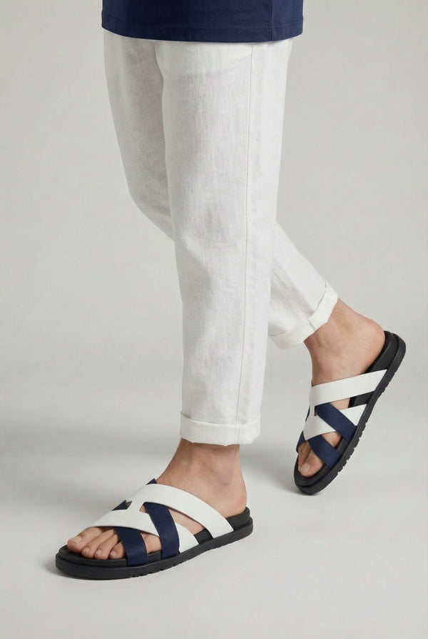 Amalfi Leather Sandal White Navy