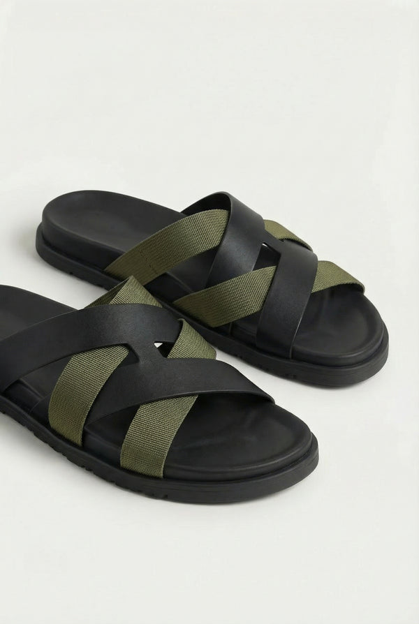 Amalfi Leather Sandal Black Olive