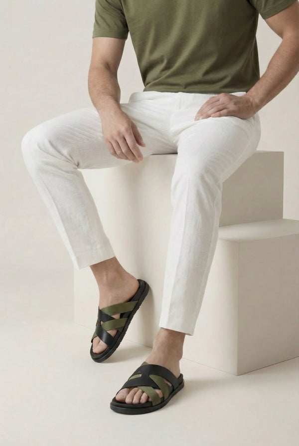 Amalfi Leather Sandal Black Olive