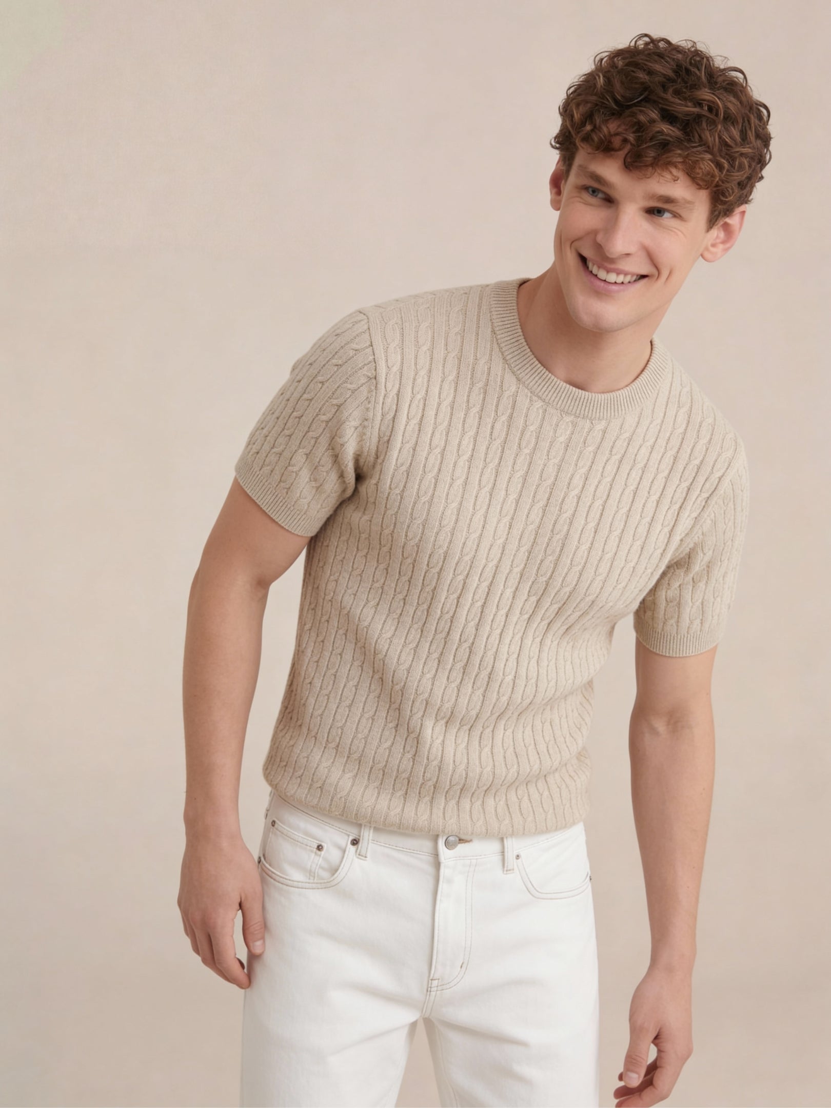 Nerano Cable Knit T-Shirt Beige