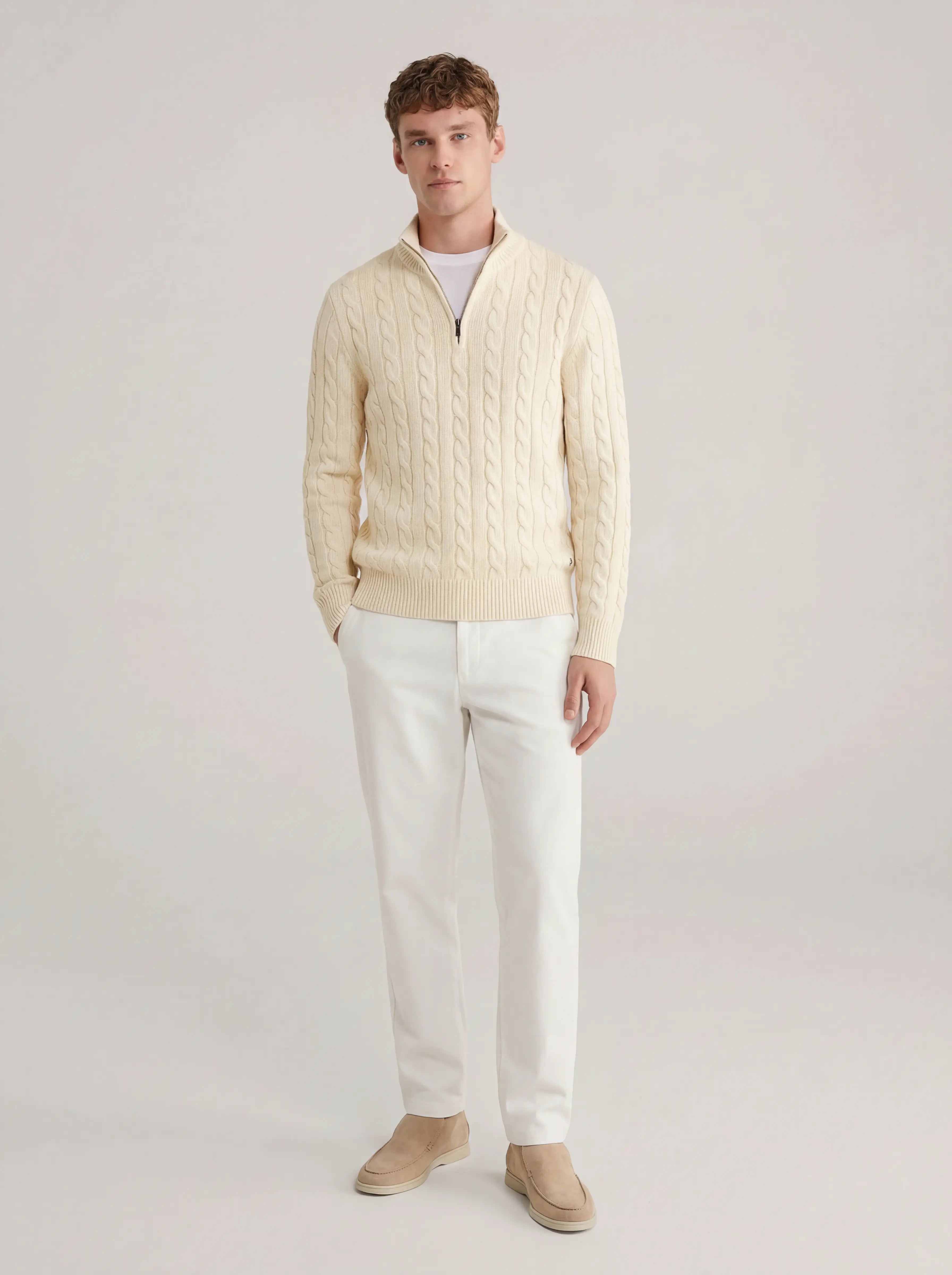 Corsaro Halve-Zip Wool Sweater Beige