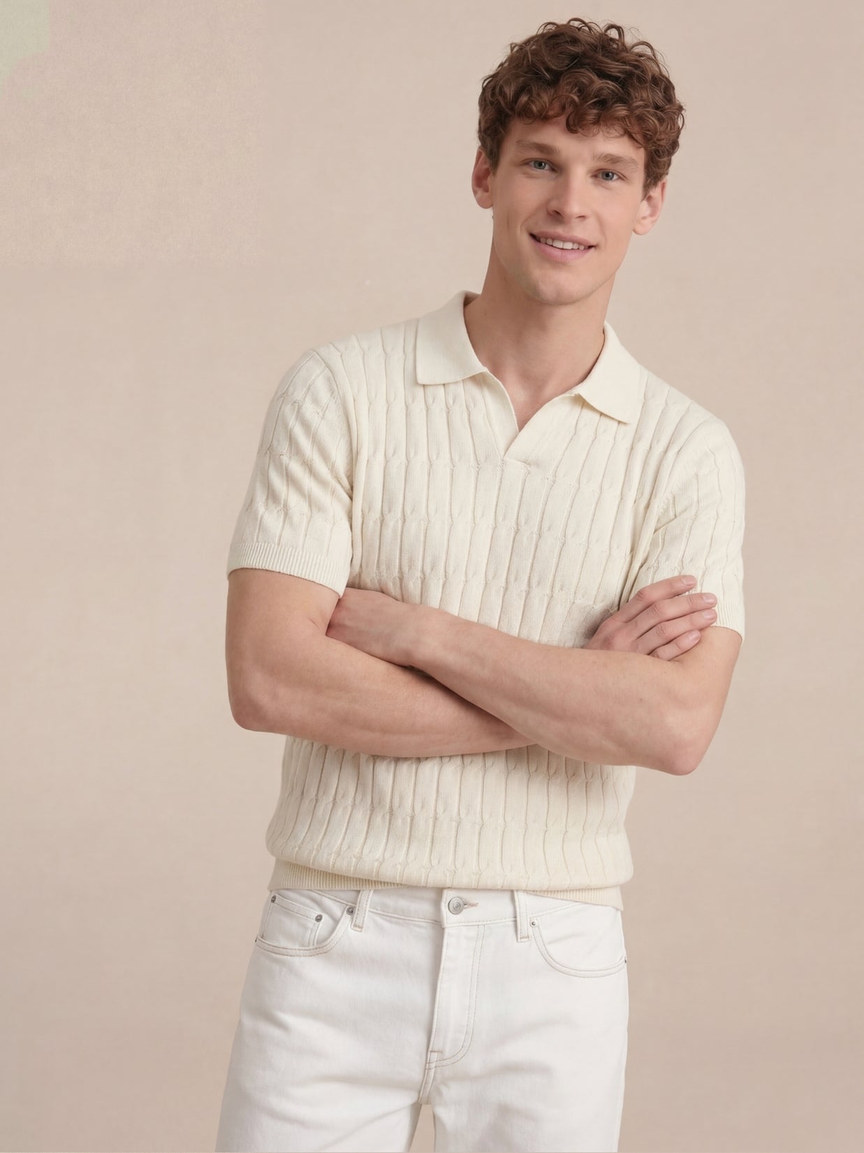 Positano Textured Knit Polo Beige