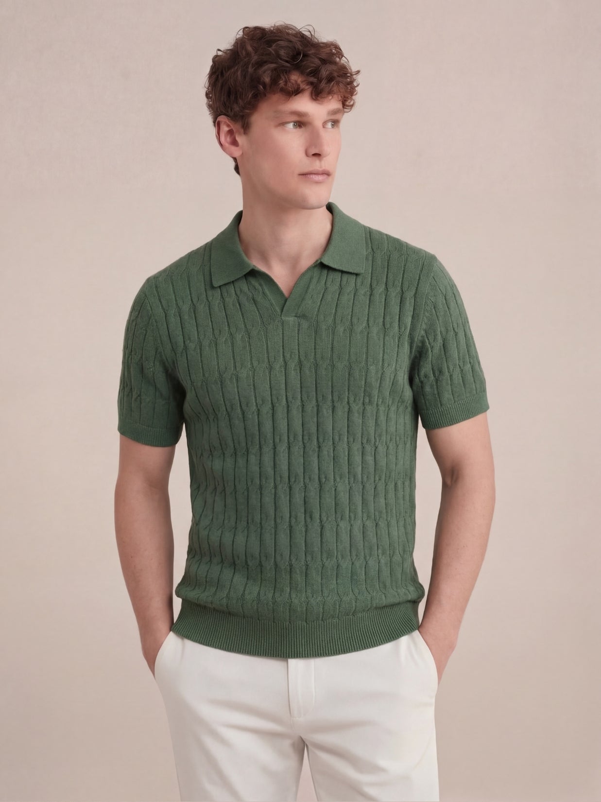 Positano Textured Knit Polo Green