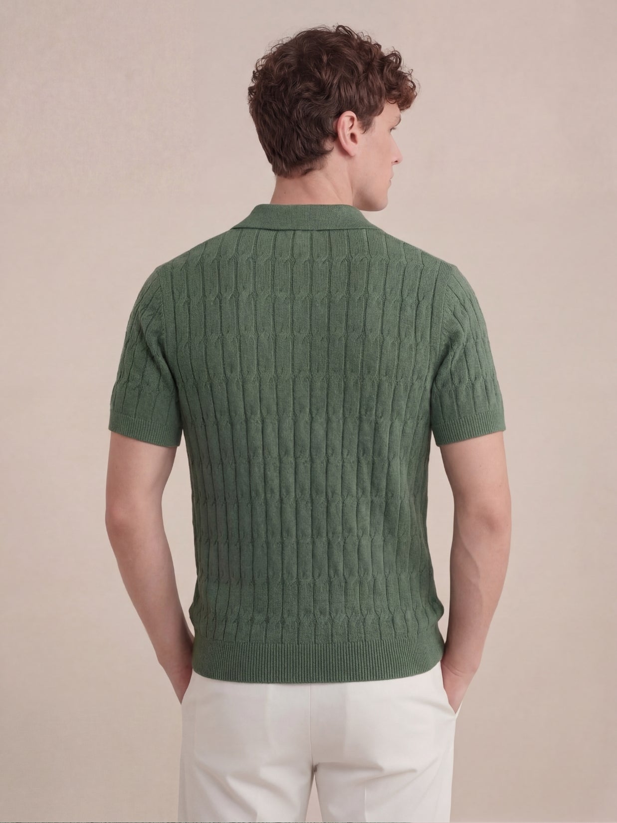 Positano Textured Knit Polo Green