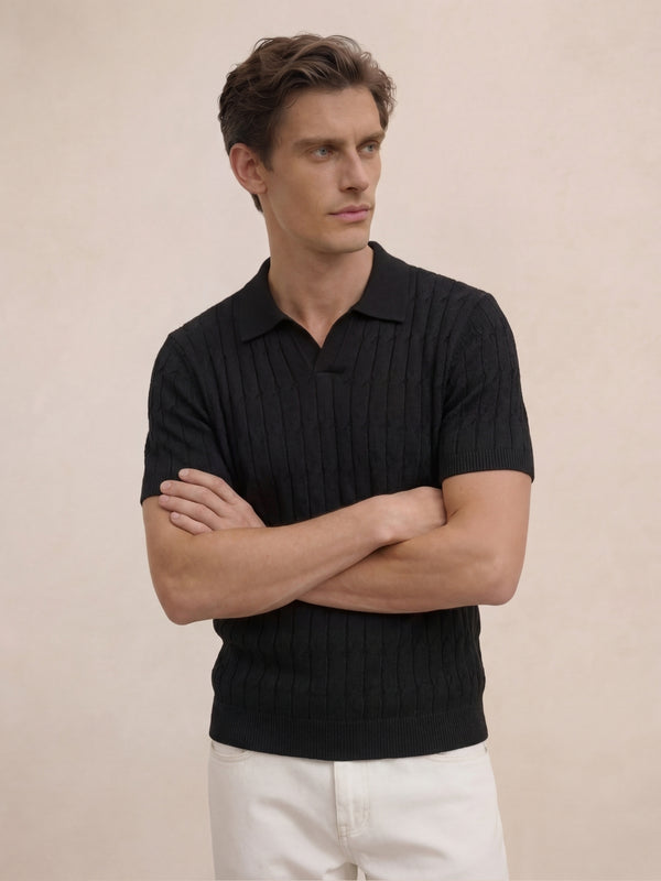 Positano Textured Knit Polo Black