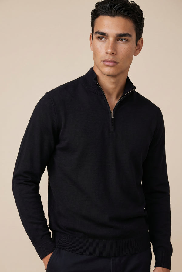 Merino Quarter Zip Black