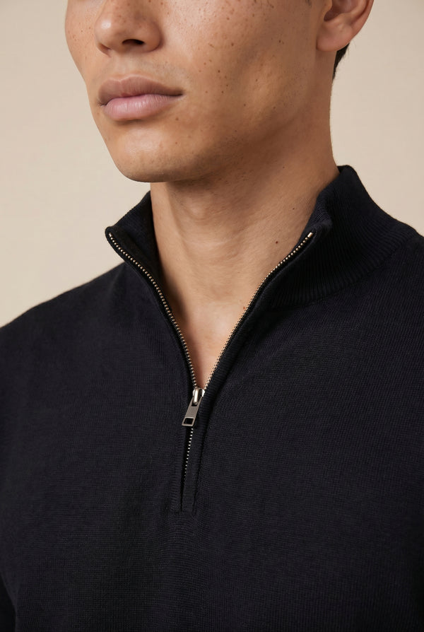 Merino Quarter Zip Black
