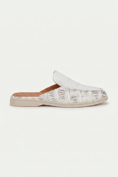 Yacht Mule Nubuck Crocodile White