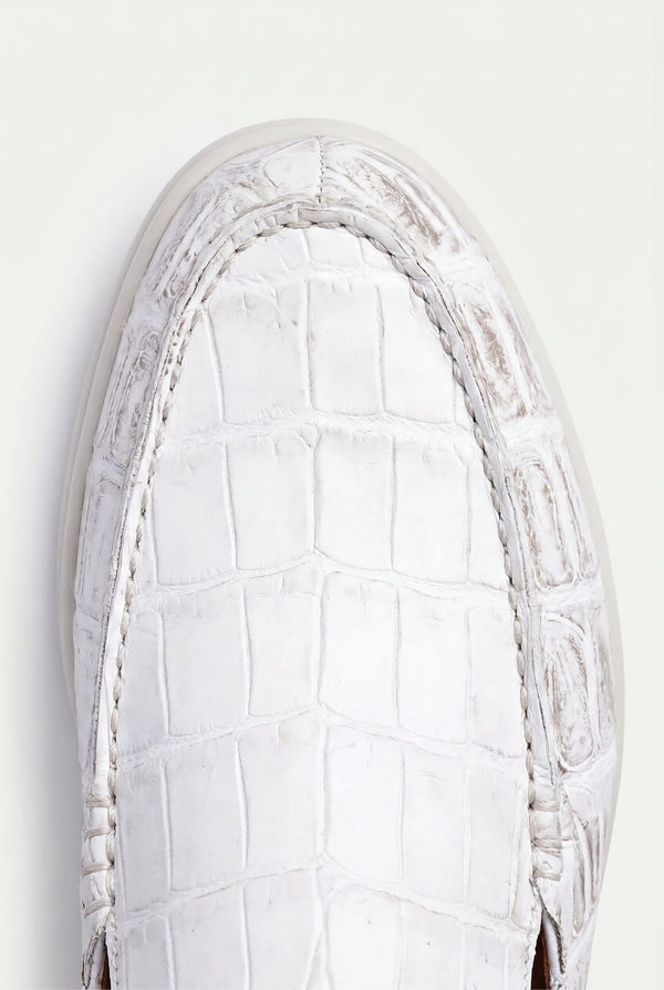 Yacht Mule Nubuck Crocodile White