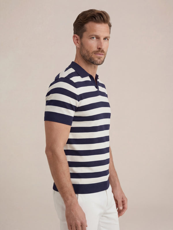 Ravello Ribbed Knit Polo White & Blue