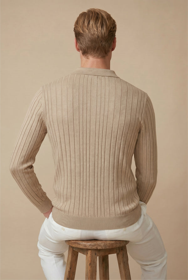 Extrafine Long Sleeve Polo Sand