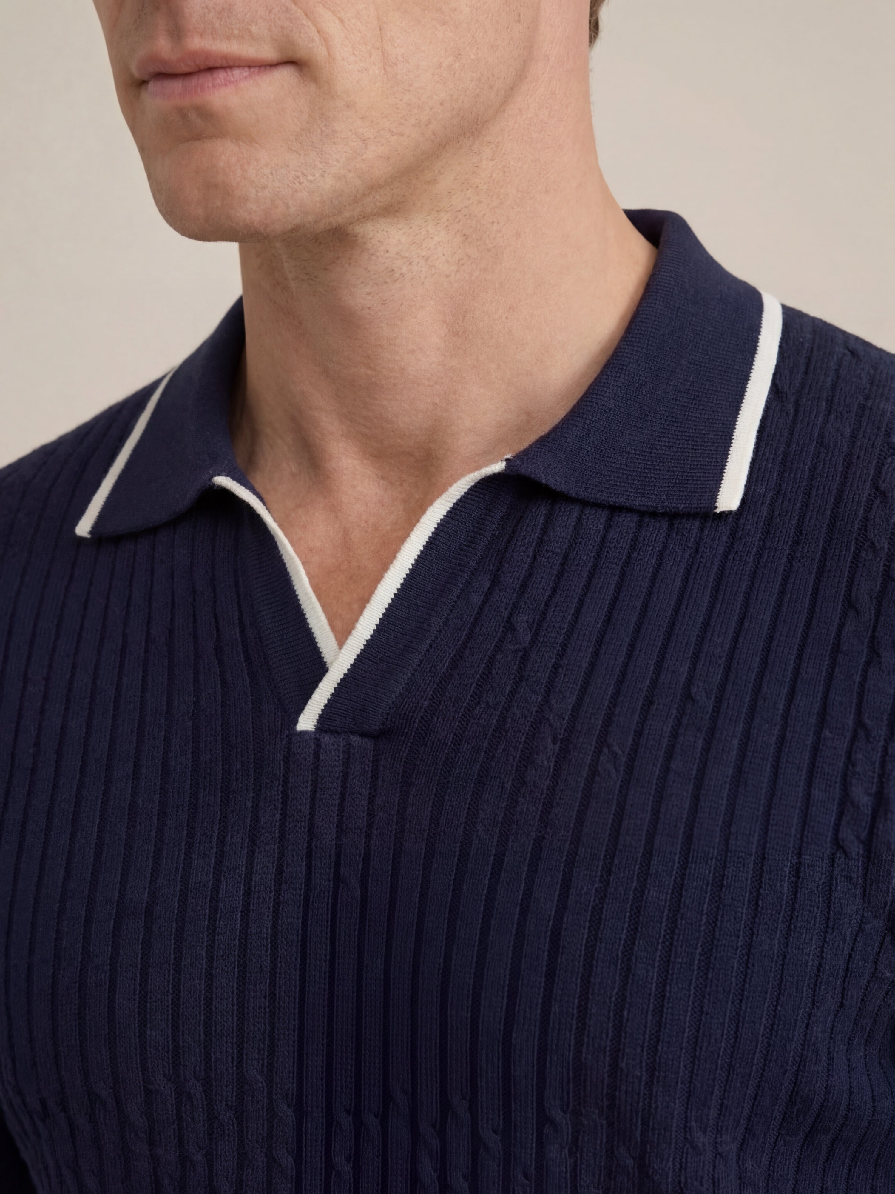 Ravello Ribbed Knit Striped Polo Navy