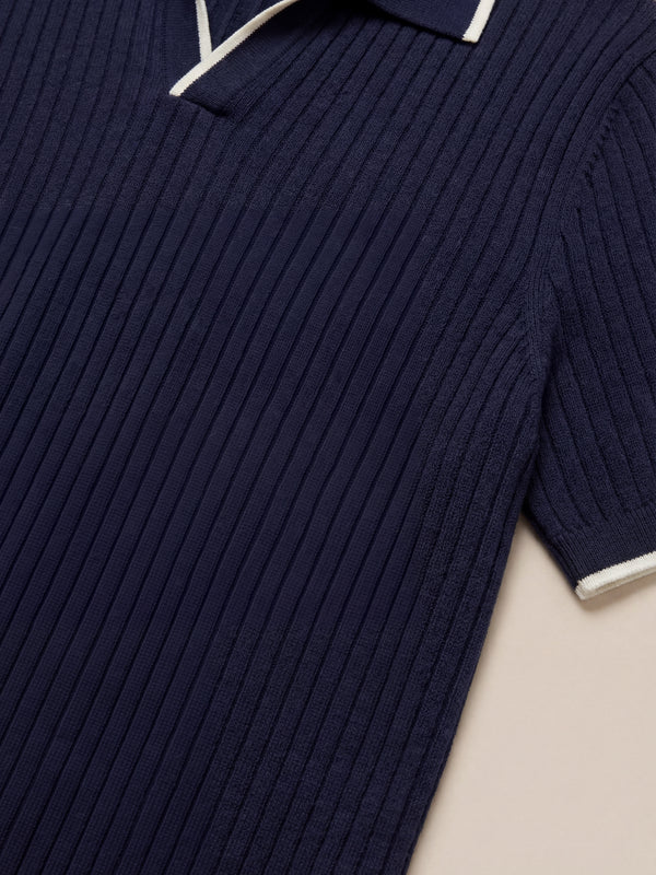 Ravello Ribbed Knit Striped Polo Navy
