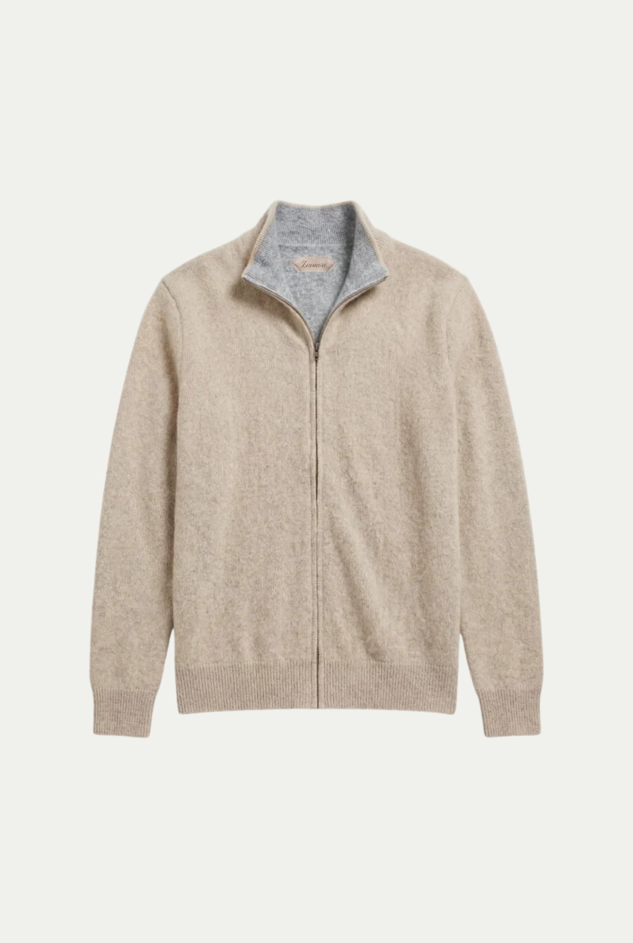 Sorrento Cashmere Full-Zip Knit Beige