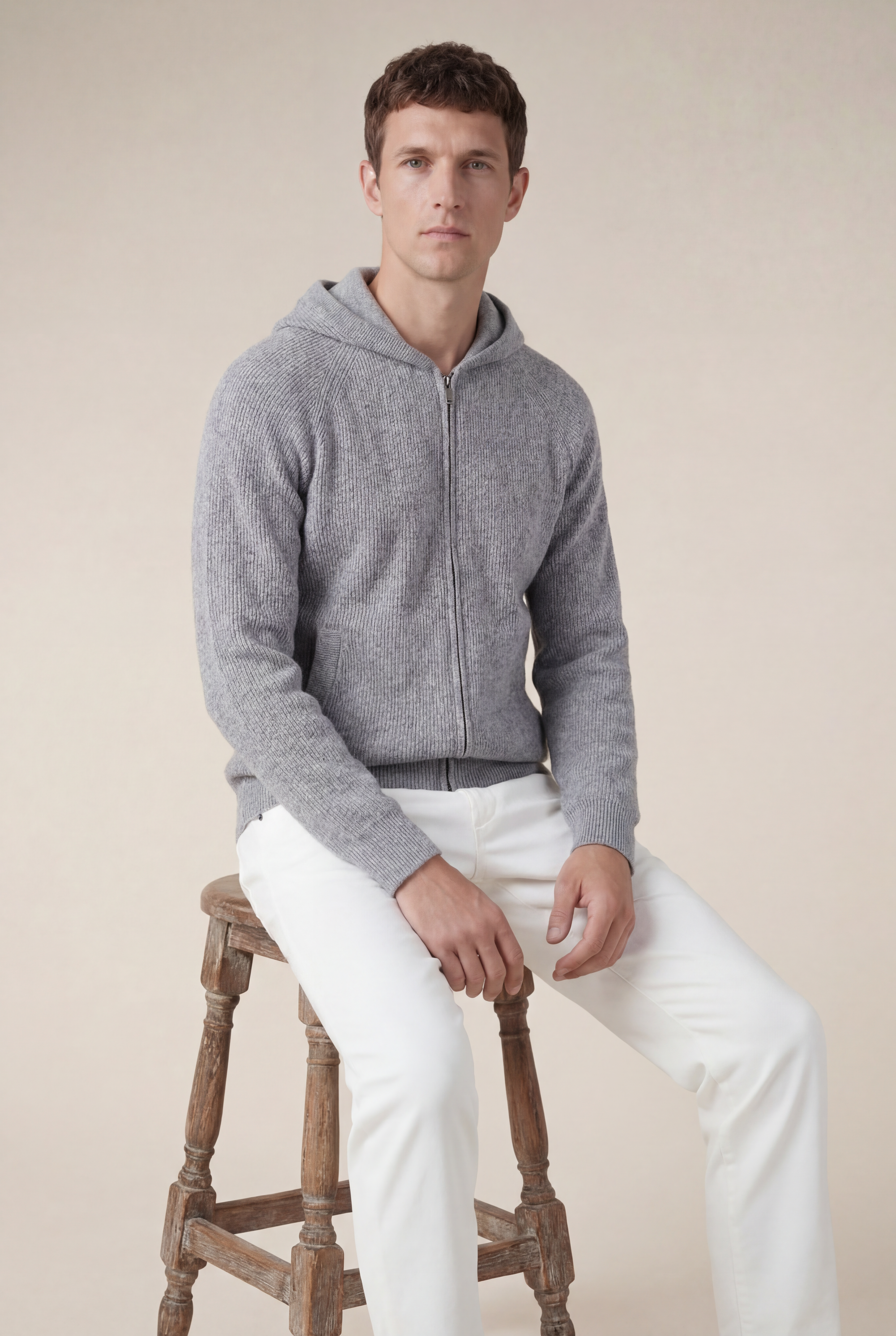 Cortina Cashmere Zip Hoodie Grey