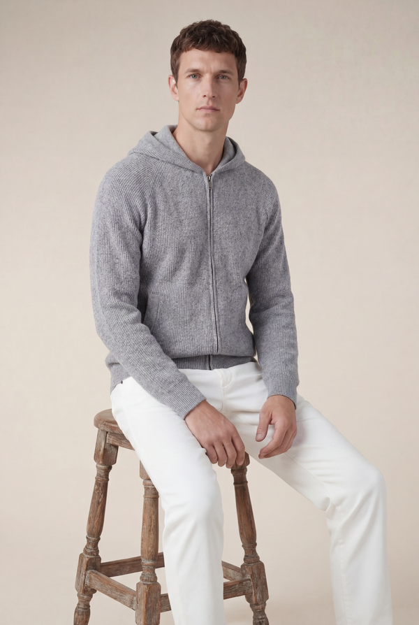 Cortina Cashmere Zip Hoodie Grey