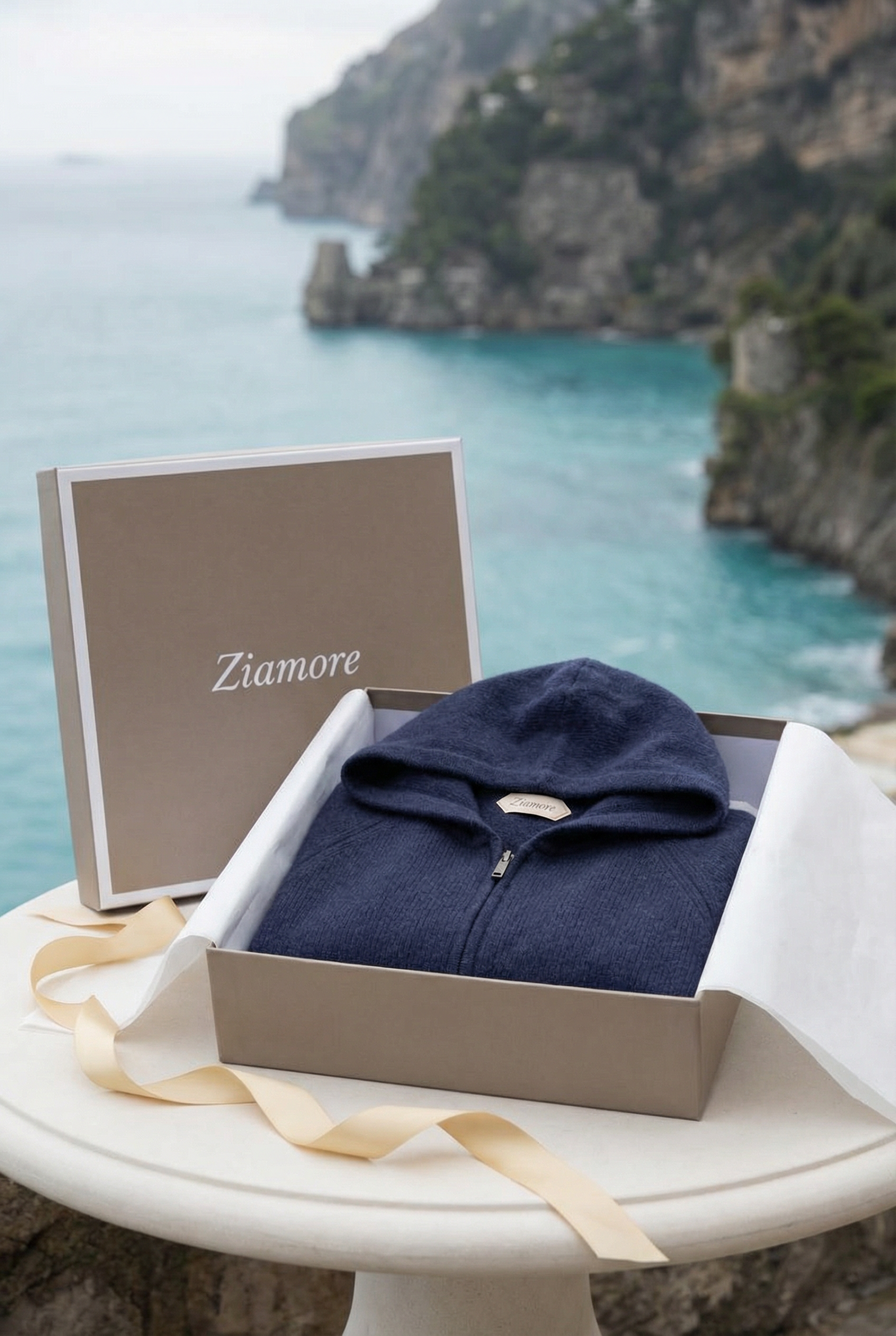 Cortina Cashmere Zip Hoodie Navy