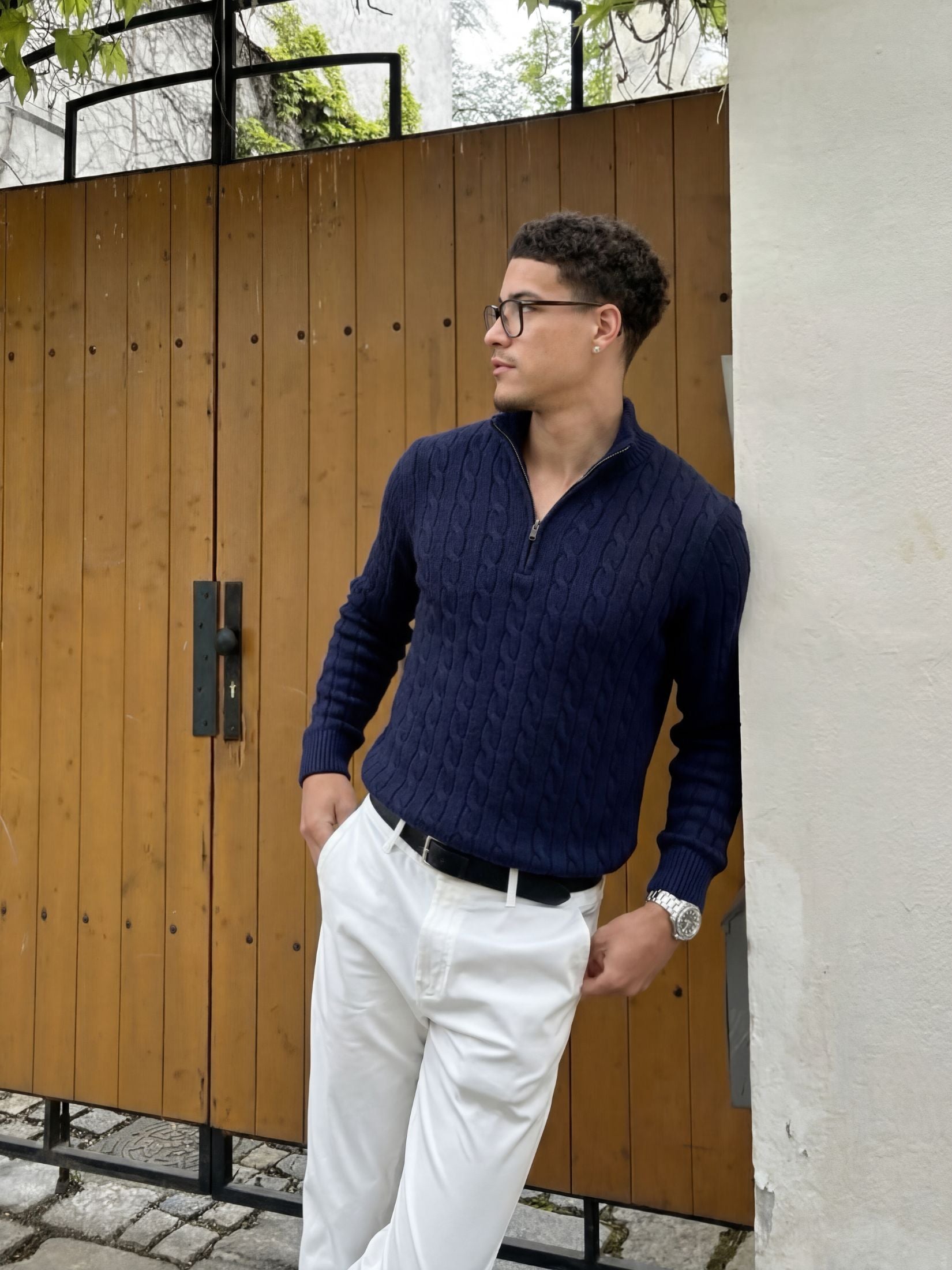 Corsaro Halve-Zip Wool Sweater Navy Blue