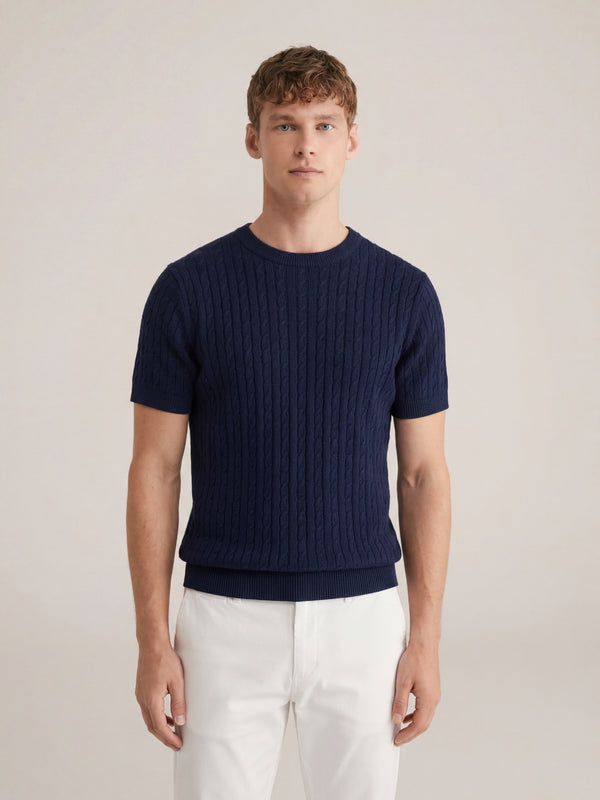 Nerano Cable Knit T-Shirt Navy