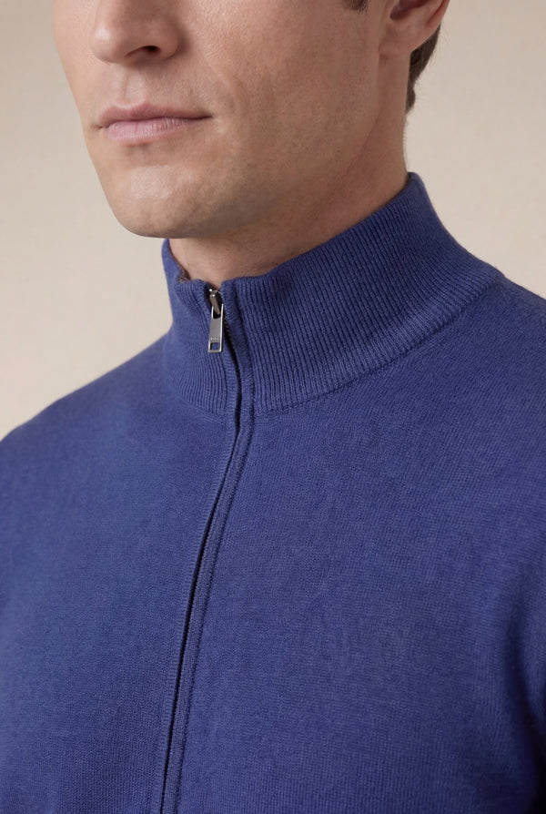 Sorrento Cashmere Full-Zip Knit Blue