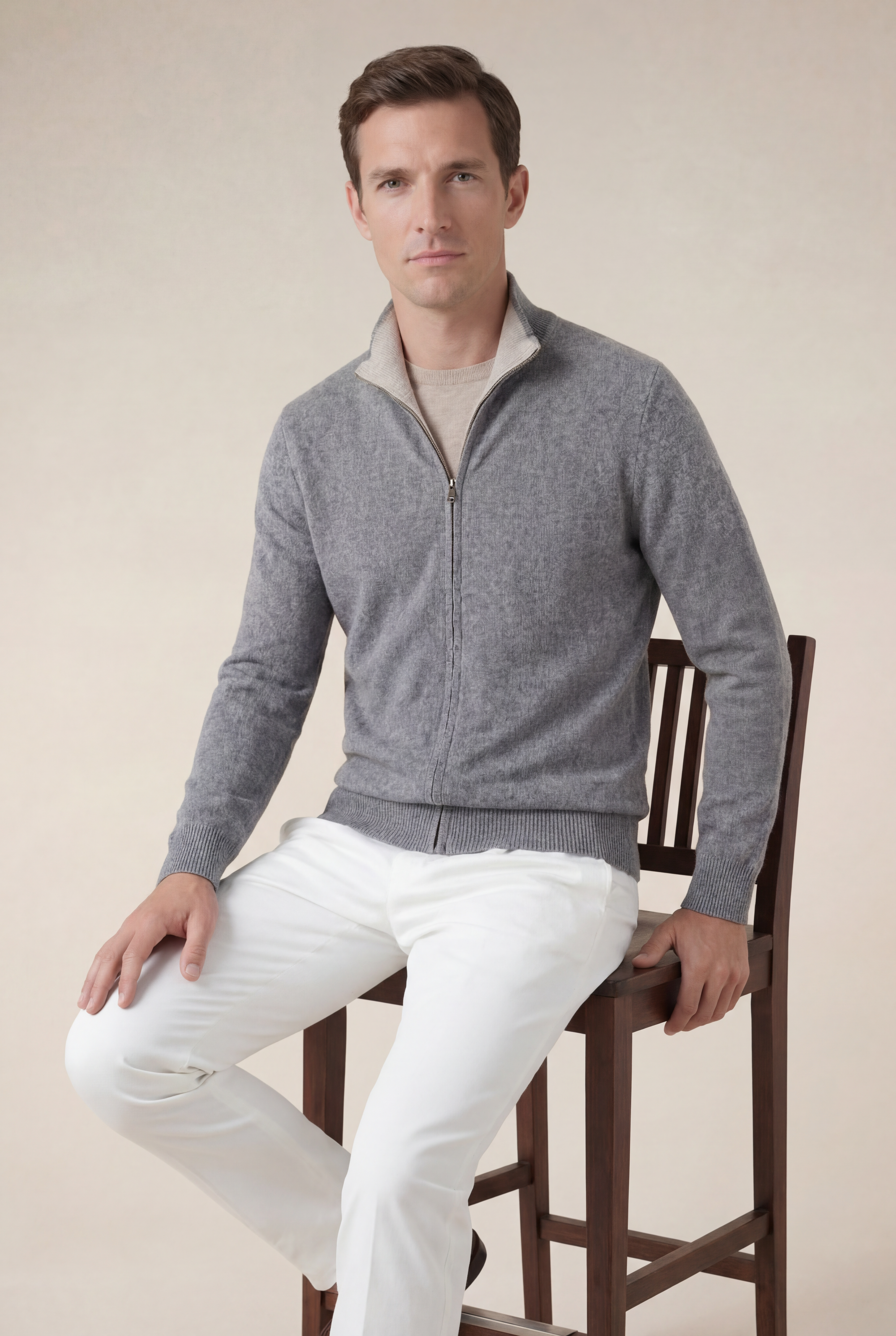 Sorrento Cashmere Full-Zip Knit Grey