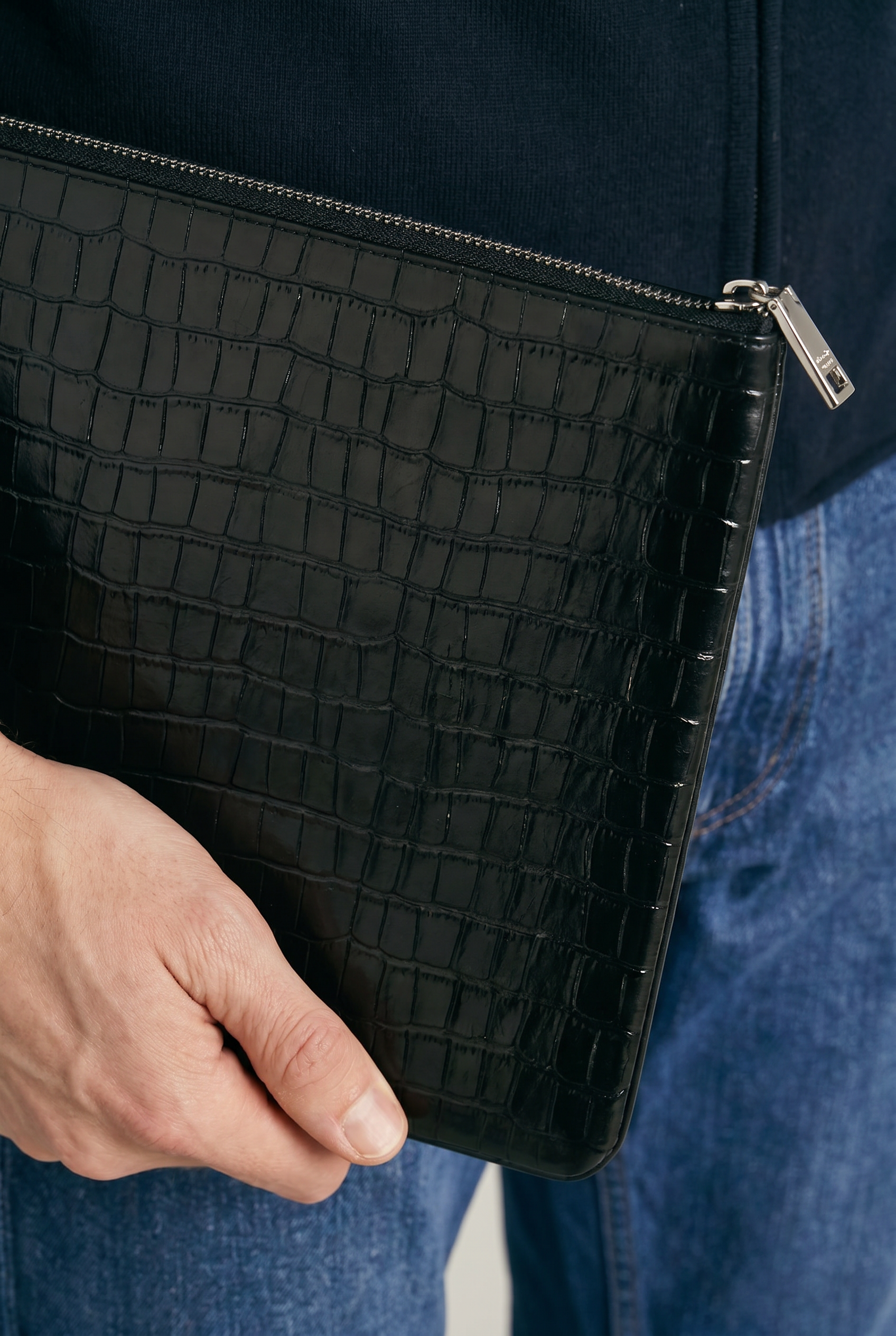 Crocodile Embossed Pouch Black