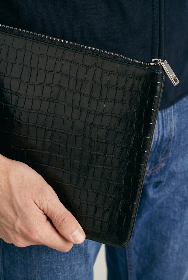 Crocodile Embossed Pouch Black