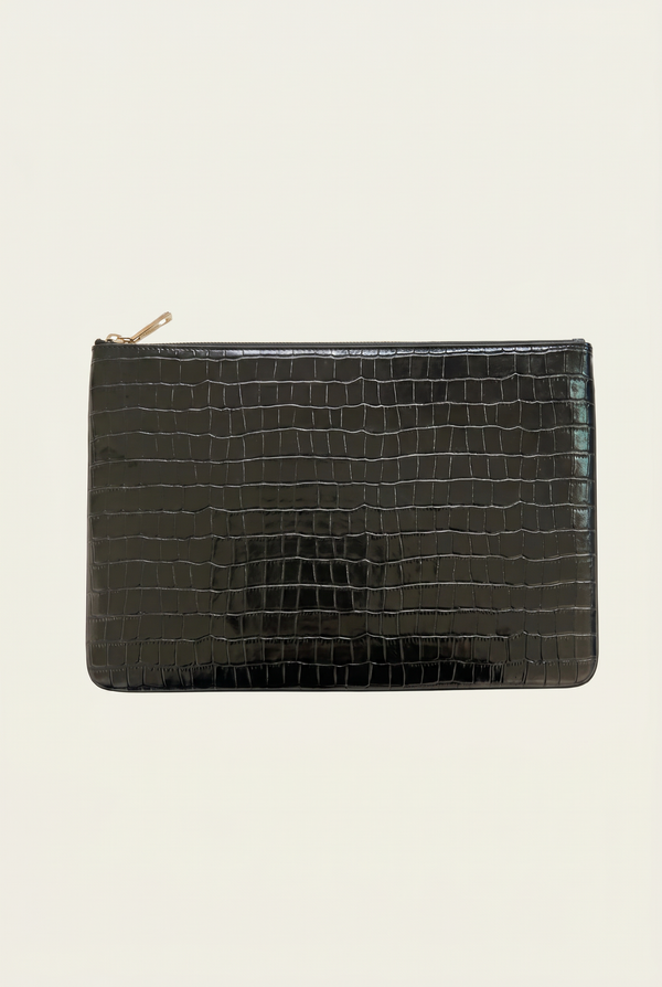 Crocodile Embossed Pouch Black