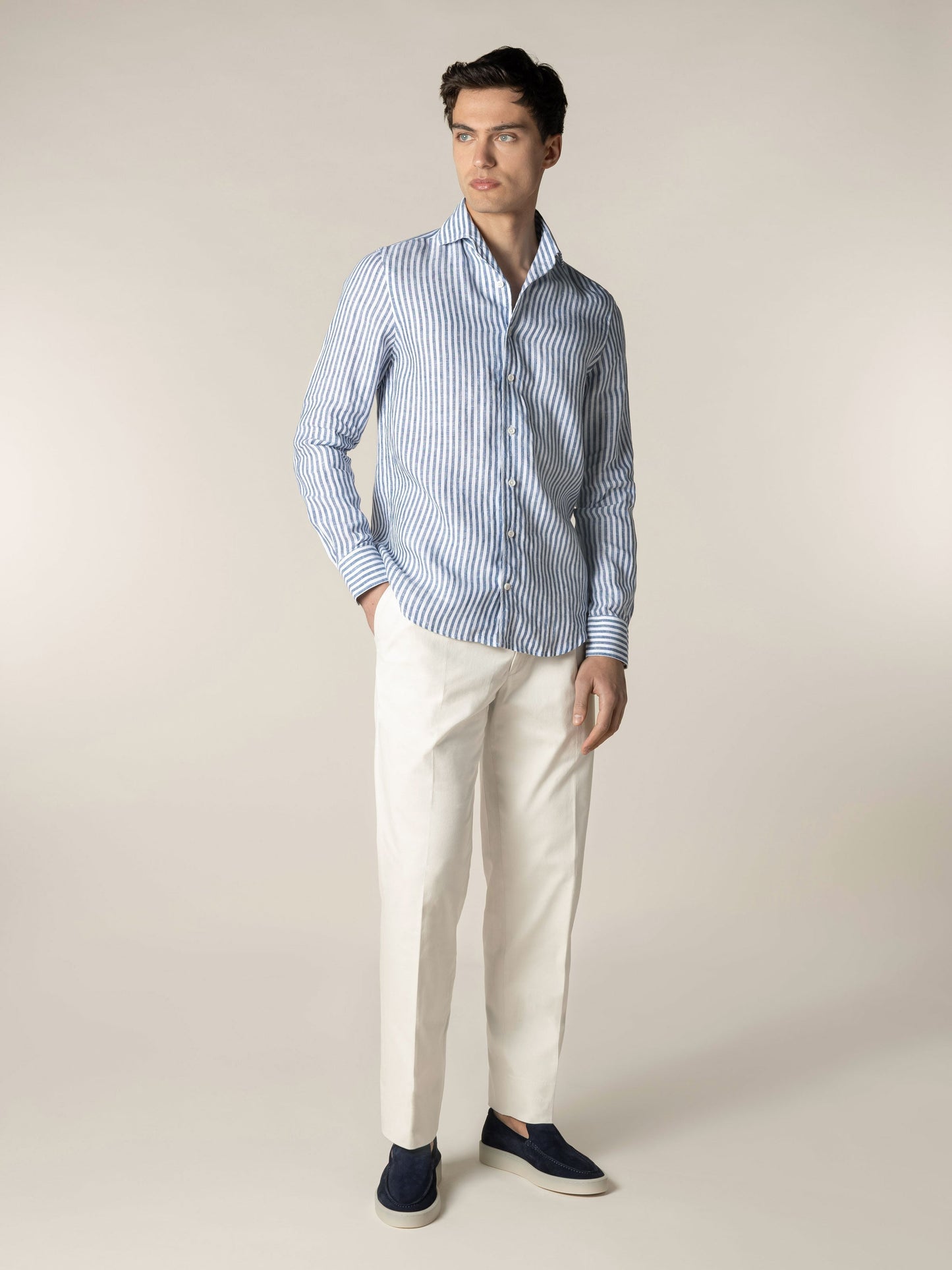 Linen Seaside Shirt Stripe  Navy
