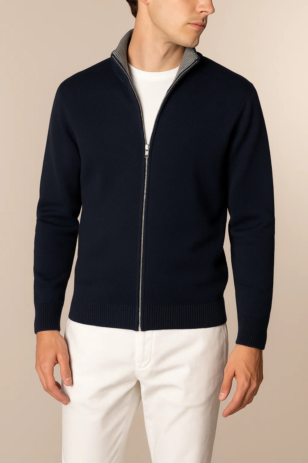 Sereno Merino Wool Zip Cardigan Navy