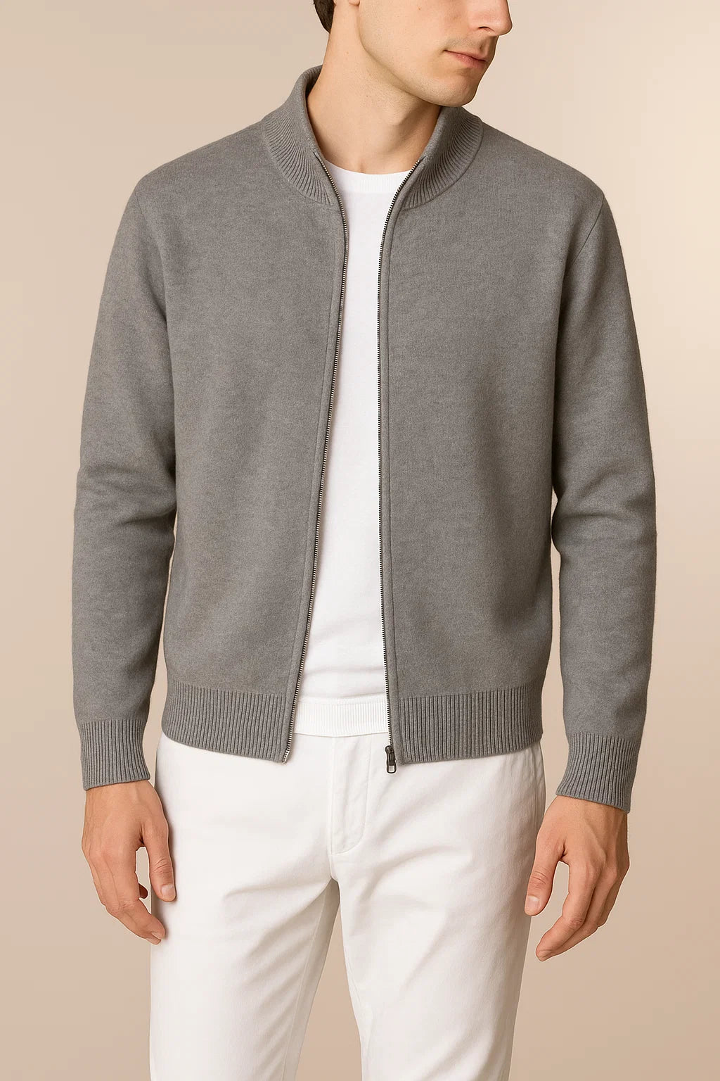 Sereno Merino Wool Zip Cardigan Grey