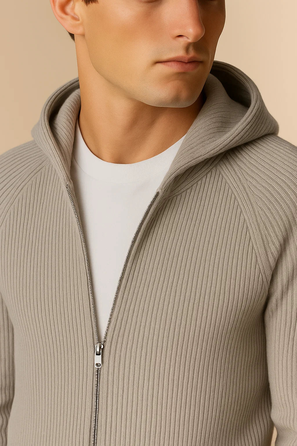 Novaire Hooded Merine Wool Cardigan Grey