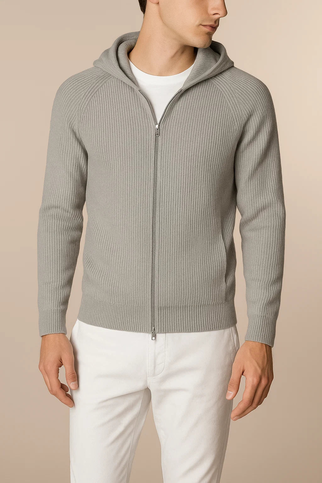 Novaire Hooded Merine Wool Cardigan Grey